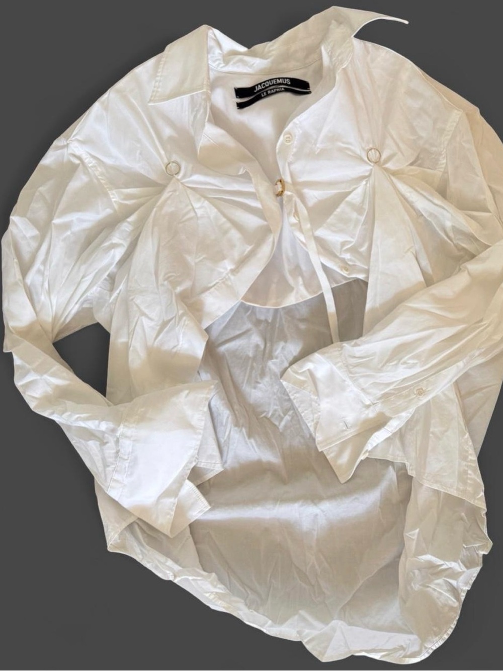 Jacquemus White Tie-Front Shirt with Gold Ring Detail